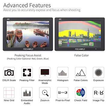 FEELWORLD T7 Plus 7 Inch IPS 4K HDMI Camera Field Monitor Video Assist Full HD 1920x1200 Solid Aluminum Housing DSLR Monitor with Peaking Focus False Colors