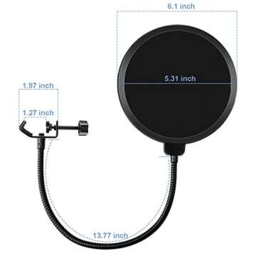 Microphone Pop Filter for Blue Yeti and Other Mic, LILALIWA 6 Inch Dual Layered Pop Wind Screen with Enhanced Flexible 360° Gooseneck Clip Stabilizing Arm for Vocal Recording and Live Broadcasting