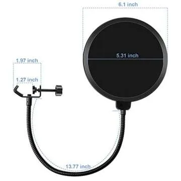 Microphone Pop Filter for Blue Yeti and Other Mic, LILALIWA 6 Inch Dual Layered Pop Wind Screen with Enhanced Flexible 360° Gooseneck Clip Stabilizing Arm for Vocal Recording and Live Broadcasting