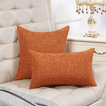Anickal Thanksgiving Pillow Covers 20x20 Inch for Fall Decor Set of 2 Burnt Orange Rustic Linen Decorative Square Throw Pillow Covers Cushion Case for Sofa Couch Farmhouse Home Decorations