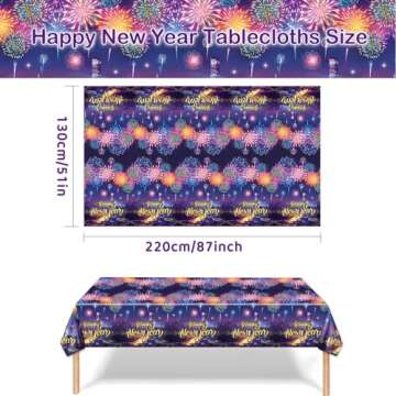 HOWAF 109pcs Colorful Firework New Year Party Tableware Set for 20 Guests, 2025 New Year Eve Party Dinnerware Set, Happy New Year Tablecloth, Gold Glitter New Year Plates, Napkins, Cups, Knife, Fork
