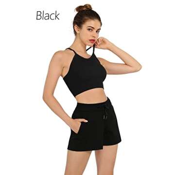 ODODOS Women's Crop 3-Pack Washed Seamless Rib-Knit Camisole Crop Tank Tops, Black Navy Blue, X-Large/XX-Large