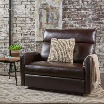 Halima Brown Leather 2-Seater Recliner by Christopher Knight