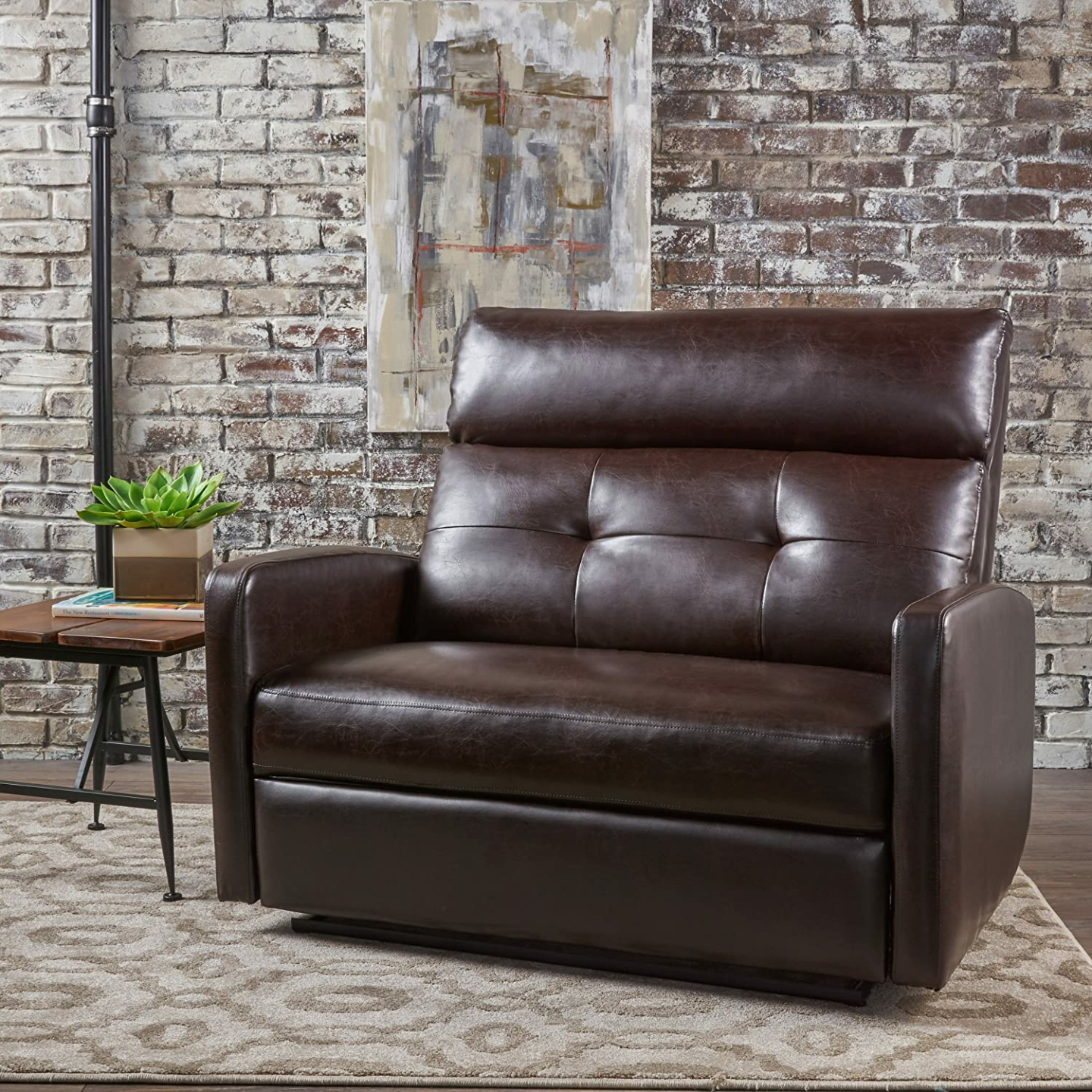 Halima Brown Leather 2-Seater Recliner by Christopher Knight