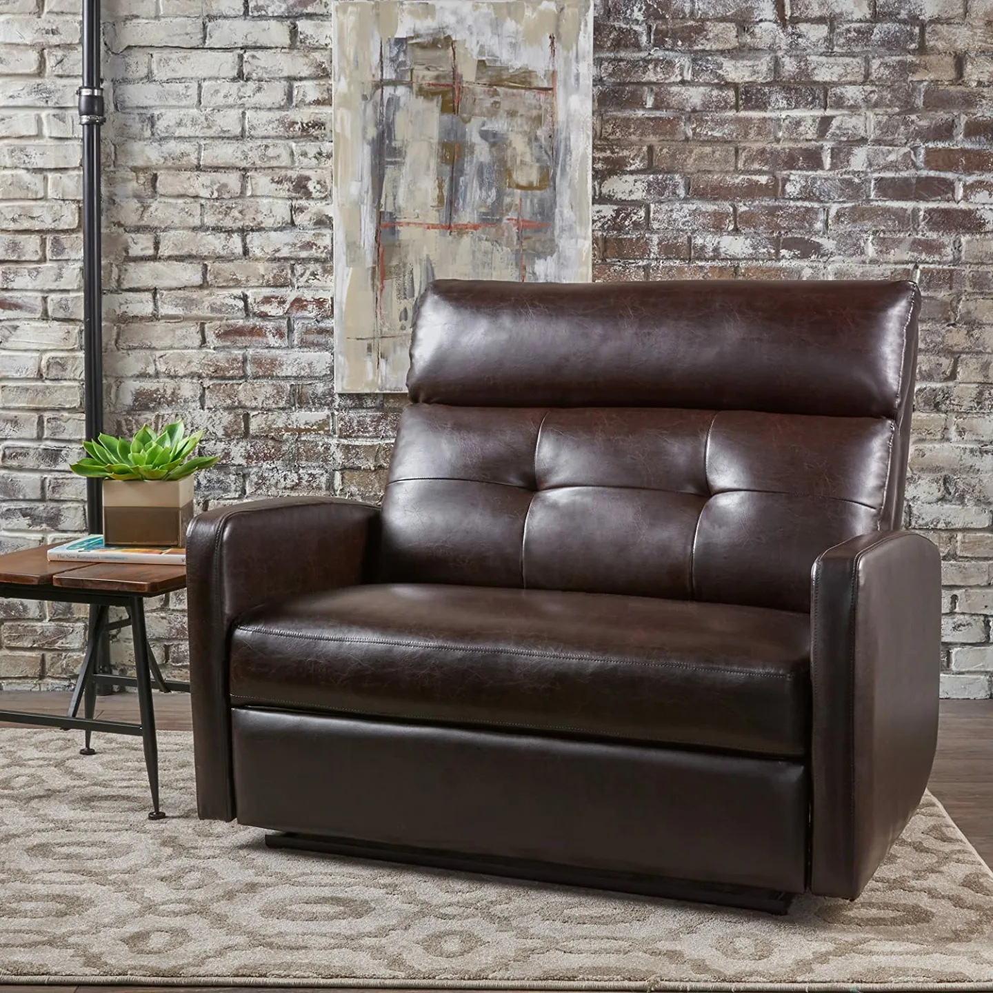 Halima Brown Leather 2-Seater Recliner by Christopher Knight