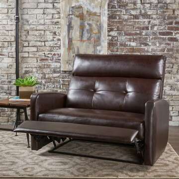 Halima Brown Leather 2-Seater Recliner by Christopher Knight