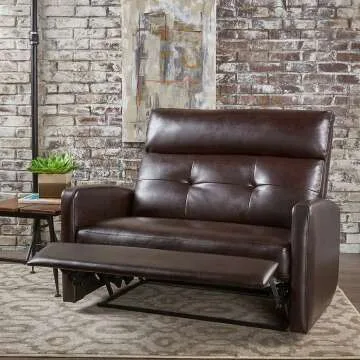 Halima Brown Leather 2-Seater Recliner by Christopher Knight