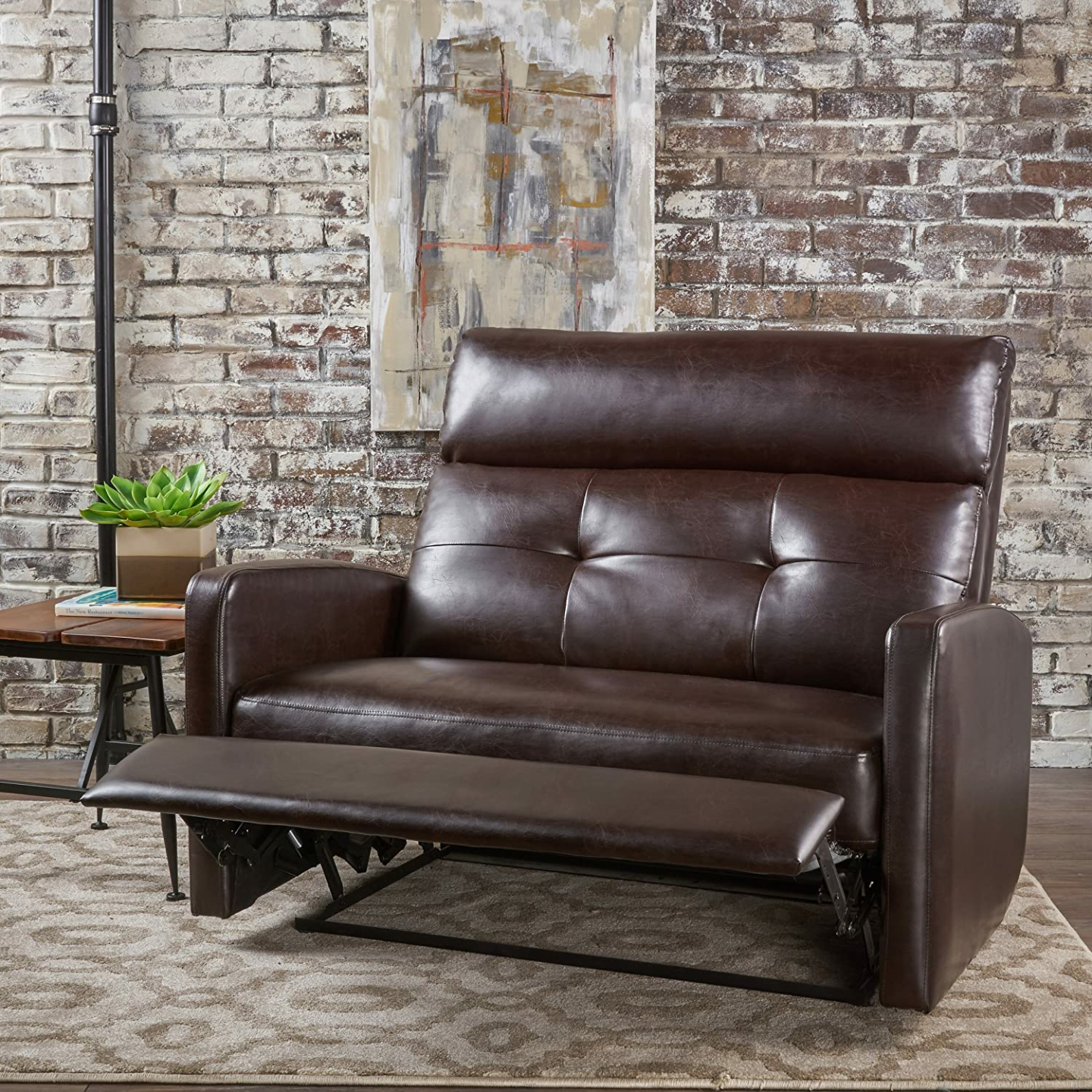 Halima Brown Leather 2-Seater Recliner by Christopher Knight