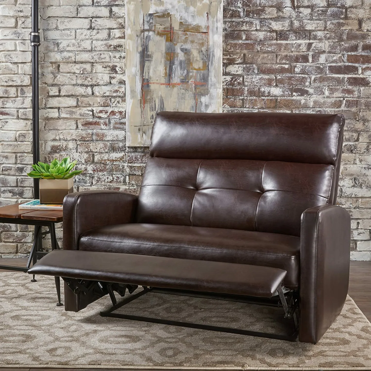 Halima Brown Leather 2-Seater Recliner by Christopher Knight