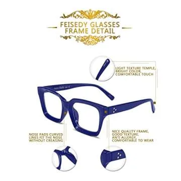 FEISEDY Glasses Frame Womens, Square Thick Eyeglasses Frame, Classic Eyewear for Men B2461