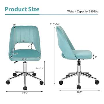 Giantex Home Office Chair, Velvet Mid-Back Desk Chair, Swivel Upholstered Accent Chair, Height Adjus...