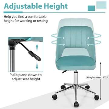 Giantex Home Office Chair, Velvet Mid-Back Desk Chair, Swivel Upholstered Accent Chair, Height Adjustable Leisure Chair w/Chrome Base, Modern Vanity Chair, Rolling Task Chair for Study (Green)