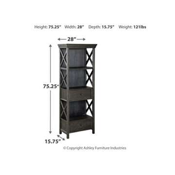 Signature Design by Ashley Tyler Creek Farmhouse 75" Display Cabinet or Bookcase with Drawers, Almost Black