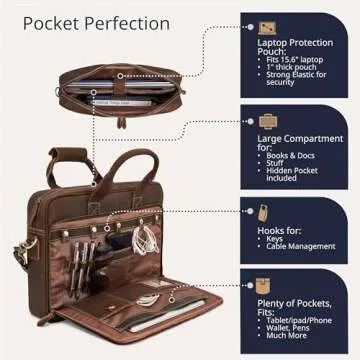 Luxorro Full Grain Leather Briefcase for 15.6 Inch Laptops