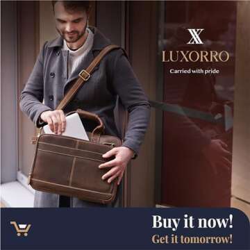 Luxorro Full Grain Leather Briefcase for 15.6 Inch Laptops