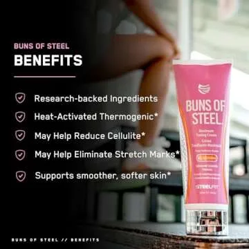 SteelFit Buns of Steel Cellulite Cream | 30-45 Days of Supply | Heat-Activated Maximum Definition Cream for Tight & Toned Glutes | Firming Body Lotion for Pre & Post Workout