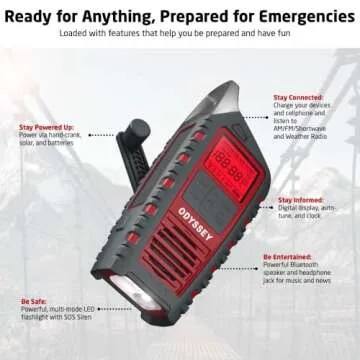 Eton Odyssey Hand Crank NOAA Weather Radio, All Band Emergency Radio, AM/FM Shortwave Storm Radio, Bluetooth, Phone Charger, RDS, Solar, Multi-Function Flashlight, Camping, Hiking