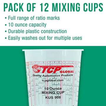 Custom Shop Box of 12 Each - 10 Ounce Paint Mixing Cups Cups Have calibrated Mixing ratios on Side of Cup Box of 12 Cups