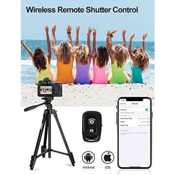 EMART 55'' Phone Tripod with Bluetooth Remote, Extendable Camera Tripod with iPhone/Android/Tablet Universal Holder, Lightweight Travel Stand for Selfie/Recording/Vlogging/Live Streaming/Video