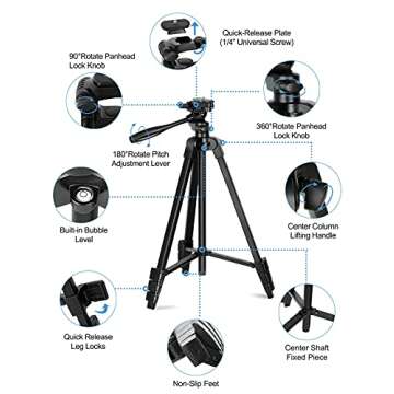 EMART 55'' Phone Tripod with Bluetooth Remote, Extendable Camera Tripod with iPhone/Android/Tablet Universal Holder, Lightweight Travel Stand for Selfie/Recording/Vlogging/Live Streaming/Video