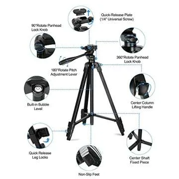 EMART 55'' Phone Tripod with Bluetooth Remote, Extendable Camera Tripod with iPhone/Android/Tablet Universal Holder, Lightweight Travel Stand for Selfie/Recording/Vlogging/Live Streaming/Video