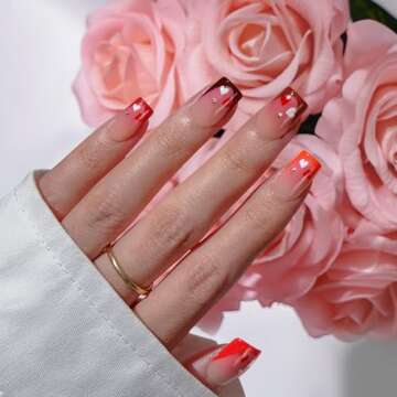 BTArtboxnails XCOATTIPS French Tip Press on Nails - Red Press On Nails Short, Valentines Square Fake...
