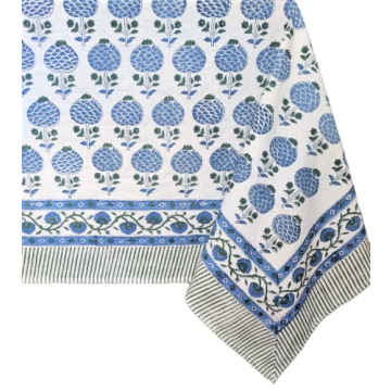 ATOSII Roma Blue 100% Cotton Boho Rectangle Fall Tablecloth, Handblock Floral Print Table Cloth Line...