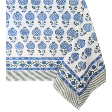 ATOSII Roma Blue 100% Cotton Boho Rectangle Fall Tablecloth, Handblock Floral Print Table Cloth Line...