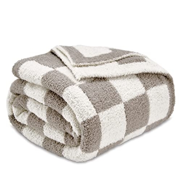 CozeCube Checkered Blanket,Ultra Soft Cozy Grey Checkered Throw Blanket, Warm Fluffy Checkerboard Th...