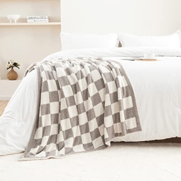 CozeCube Checkered Blanket Ultra Soft Cozy Grey Throw