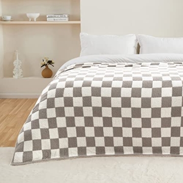 CozeCube Checkered Blanket Ultra Soft Cozy Grey Throw