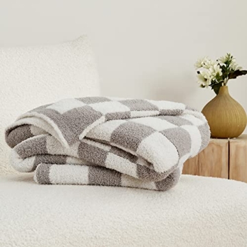 CozeCube Checkered Blanket Ultra Soft Cozy Grey Throw