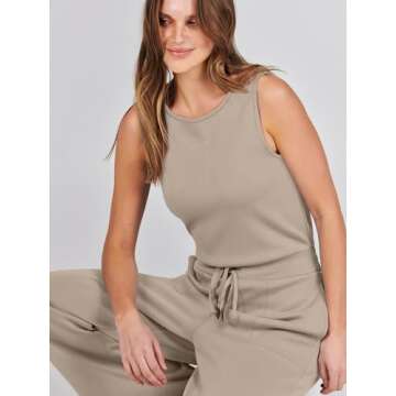 ANRABESS Womens Jumpsuits 2025 Casual Summer Dressy Romper Sleeveless Wide Leg Long Pants Outfits Fashion Travel Clothes Brown Small