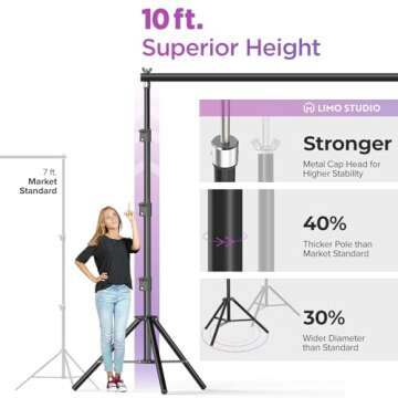 LimoStudio 10' x 10' (W x H) Upgraded New Heavy Duty Backdrop Stands, Adjustable Background Support,...