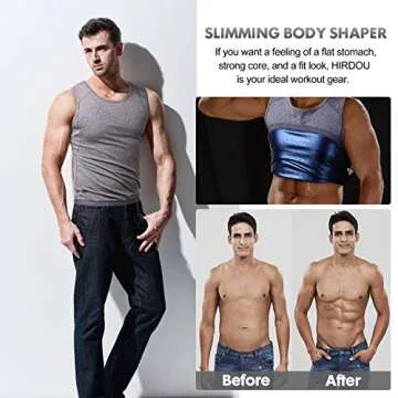 Hirdou Men's Premium Workout Tank Top Slimming Polymer Weight Loss Sauna Vest, Black Shapewear