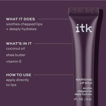 ITK Nourishing Lip Balm - Hydrate Dry, Chapped Lips with Shea Butter + Coconut Oil + Vitamin E - Moisturizes + Soothes Chapped Lips - Glossy, Fragrance Free, Clear, 0.2 Oz