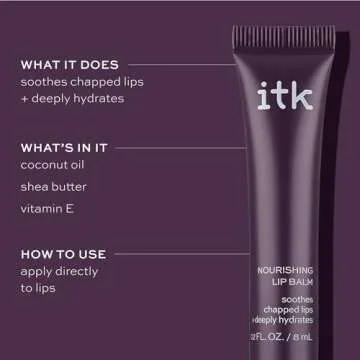 ITK Nourishing Lip Balm - Hydrate Dry, Chapped Lips with Shea Butter + Coconut Oil + Vitamin E - Moisturizes + Soothes Chapped Lips - Glossy, Fragrance Free, Clear, 0.2 Oz