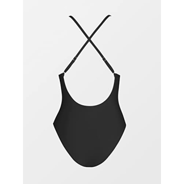 CUPSHE Women Swimsuit One Piece Bathing Suit Deep V Neck Crisscross Back Adjustable Strap Black L