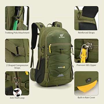 SKYSPER Hiking Backpack for Men Women, 35L Travel Backpack Waterproof Camping Backpack Outdoor Lightweight Daypack