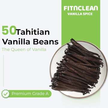 50 Tahitian Vanilla Beans Grade A by FITNCLEAN VANILLA for Baking, Extract and Paste. ~5" Bulk Fresh...