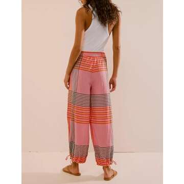 ACCPUR Women Y2K Drawstring Color Block Pants Loose Elastic High Waist Plaid Wide Leg Trousers Casua...