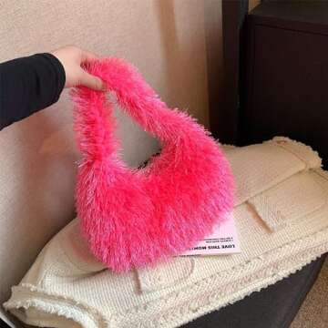 Faux Fur Fluffy Hobo Bag Furry Handbag Purse Y2K Fuzzy Tote Bag,Trendy Cute Plush Purse for Women (H...