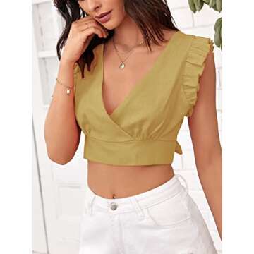 Chic Ruffle Sleeveless Linen Crop Top for Summer Style