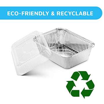 MontoPack Disposable Takeout Pans with Clear Lids | 5lb Capacity Aluminum Foil Food Containers with Seal for Freshness | Eco-Friendly & Recyclable | 25-Pack 6.5x9.5” Drip Pans