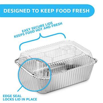 MontoPack Disposable Takeout Pans with Clear Lids | 5lb Capacity Aluminum Foil Food Containers with Seal for Freshness | Eco-Friendly & Recyclable | 25-Pack 6.5x9.5” Drip Pans