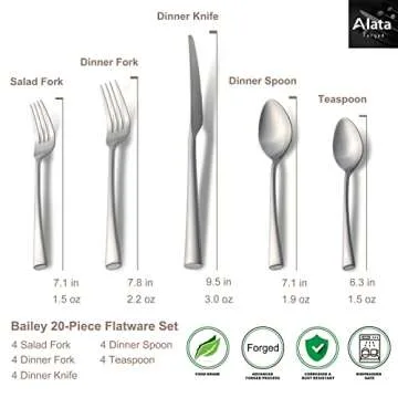 Alata Bailey 20-Piece Forged Stainless Steel Flatware Set Cutlery Set,Service for 4,Matte Satin Finish,Dishwasher Safe…
