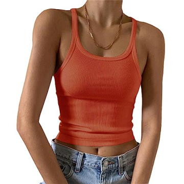Artfish Sleeveless Tank Top Ribbed Knit Cami - Orange XS