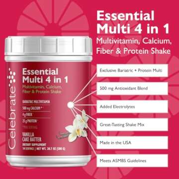 Celebrate Vitamins 4-in-1 Bariatric Multivitamin with Calcium Citrate Protein Shake, 500mg Calcium, ...