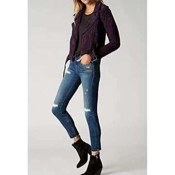 [BLANKNYC] womens Luxury Clothing Cropped Suede Leather Motorcycle Jackets, Comfortable & Stylish Coats, Blackberry, X-Small