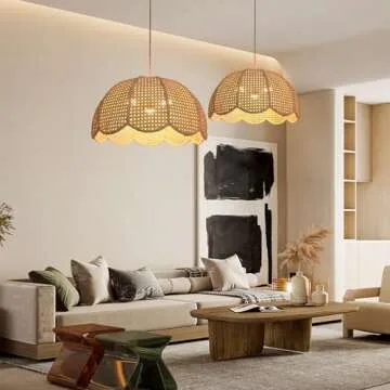 Arturesthome Hand Woven Pendant Light Fixture, 3-Lights Hanging Lamp Ceiling Lighting, Chandelier Lampshade for Kitchen Dining Room Living Room Bedroom Hallway D 19.6in * H 11in